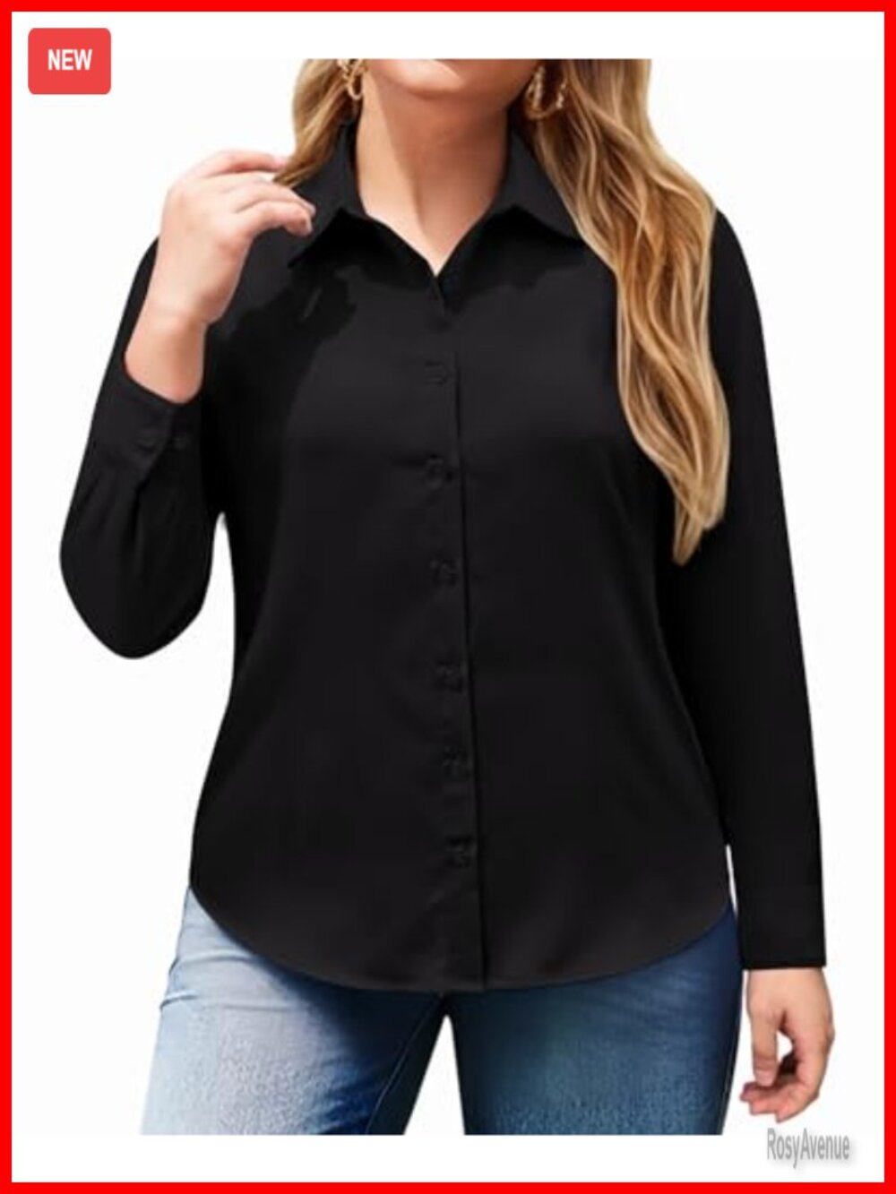 Plus Size Button Down Shirt Women 4-Way Stretch Long Sleeve Blouse